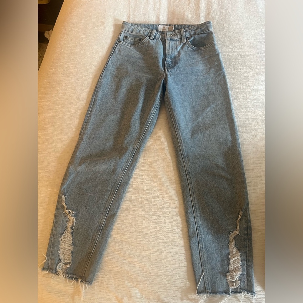Topshop Blue Denim Straight-Leg Jeans cropped